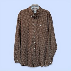 Men's Western Shirt Cinch Geo Print LS Button-Down Contrasting Cuffs Sz XL‎ EUC